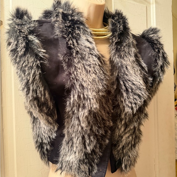 Akira Faux Fur Vest with Black and Gray Accents - Picture 3 of 6